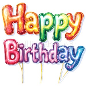 Lot de 12 ballons colorés joyeux anniversaire Clipart - haute qualité JPG - téléchargement numérique - aquarelle technique mixte à usage commercial art numérique