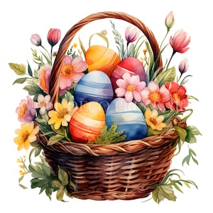 Osterkörbe Clipart Bundle SET 2 - 11 Hochwertige JPG - Digitale Downloads - Kommerzielle Nutzung, Aquarell, Mischtechnik, Digitales Papier Handwerk