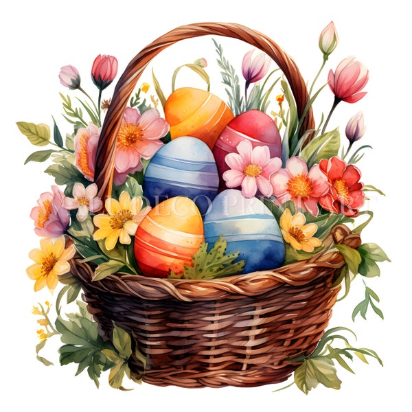 Easter Baskets Clipart Bundle SET 2 - 11 High Quality JPG - Digital Downloads - Commercial Use, Watercolor, Mixed Media, Digital Paper Craft