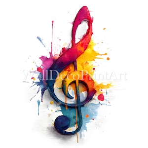 Conjunto de 11 clipart de notas musicais coloridas - Imagens de alta qualidade - Download digital - Uso comercial - Mídia para impressão em aquarela - Papel digital para artesanato
