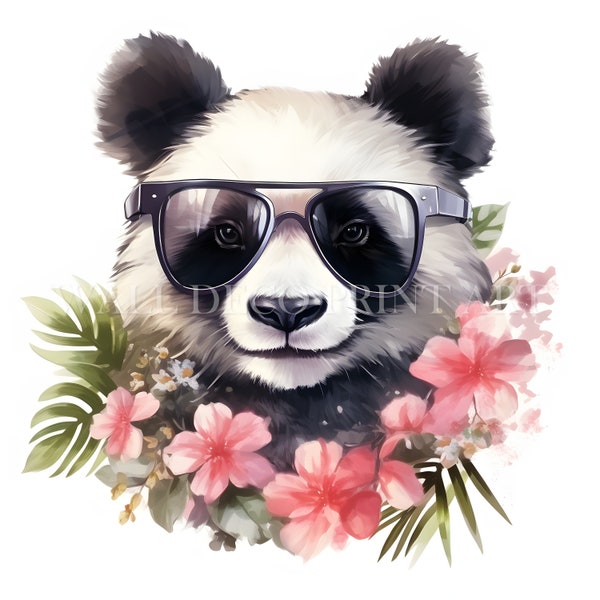 Bundle de cliparts panda cool et mignon - 10 fichiers JPG de haute qualité - téléchargements numériques - usage commercial, aquarelle, techniques mixtes, créations numériques en papier