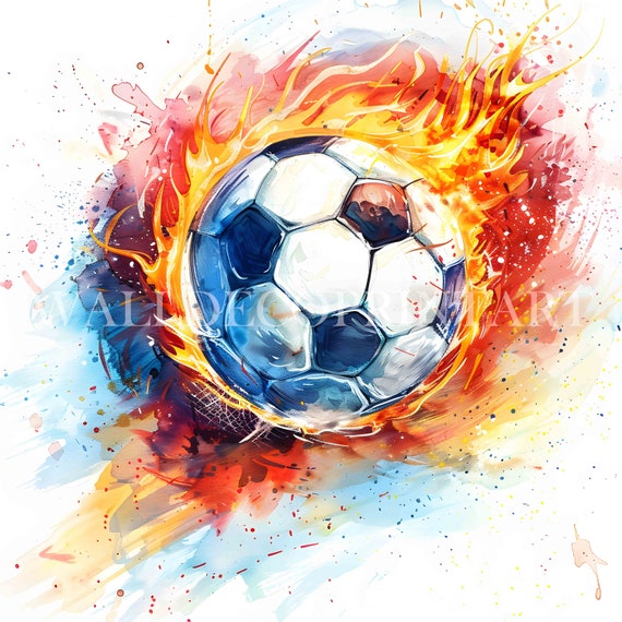 10 Fire Soccer Ball Clipart - High Quality Jpgs - Digital