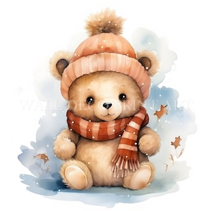 Kerstbeer clipartbundel - 10 hoge kwaliteit JPG - digitale downloads - Commercieel gebruik, aquarel, Mixed media, Digital Paper Craft, mok