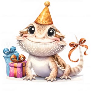 5 Birthday Bearded Dragon Clipart - High Quality JPGs - Digital Download - Commercial Use, Watercolor Mixed Media, Digital Craft Soft Sketch