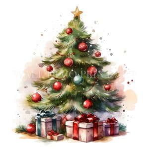 Paquete de imágenes prediseñadas de árboles de Navidad: 10 archivos JPG de alta calidad, descarga digital, uso comercial, acuarela, técnica mixta, papel digital