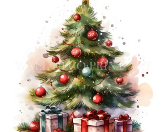Christmas Tree Clipart Bundle - 10 High Quality JPGs - Digital Download - Commercial Use, Watercolor, Mixed Media, Digital Paper