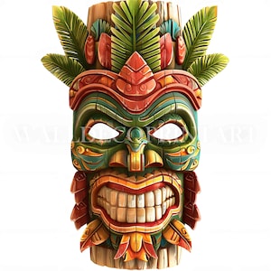 11 Bundle de cliparts masque Tiki - fichiers JPG de haute qualité - téléchargements numériques - conception d'autocollant artisanat imprimable aquarelle technique mixte à usage commercial