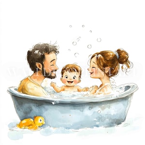 10 Baby Shower Bath Clipart Bundle - Wysokiej jakości JPG - Pobieranie cyfrowe - Użytek komercyjny, Akwarela, Cyfrowy papier do rękodzieła w technice mieszanej