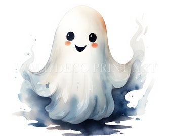 Cute Ghost Clipart Bundle - 10 High Quality JPGs - Digital Downloads - Commercial Use, Watercolor, Mixed Media, Digital Paper Craft