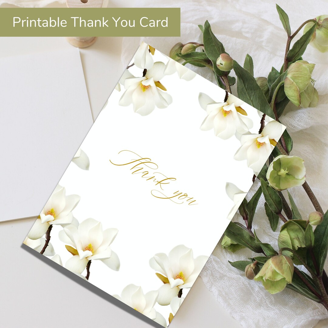 Printable White Flower Thank You Card Instant Download in JPG, PNG, PDF