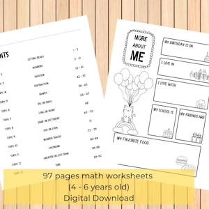 Kindergarten math 97 pages worksheets for toddler (4-6 years old) instant digital download homeschool digital printable activity book