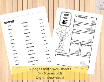 Kindergarten math 97 pages worksheets for toddler (4-6 years old) instant digital download homeschool digital printable activity book
