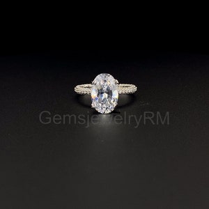 4CT Oval Lab Grown Diamond Engagement Rings, Hidden Halo Diamond Ring, 14k White Gold Ring, Propose Diamond Ring, Gift For Her, Wedding Ring