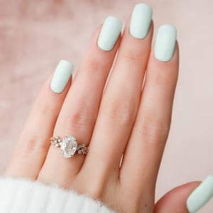 Lab Grown Diamond Ring Set, 3CT Oval Cut Engagement Ring With Matching Band, 14k Solid Gold Hidden Halo Ring, Anniversary Gifts For Her