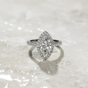 2ct Marquise Cut Lab Grown Diamond Ring, Halo with cathedral Style Ring, Lab Grown Diamond Engagement Ring, 14k Solid Gold Promise Ring