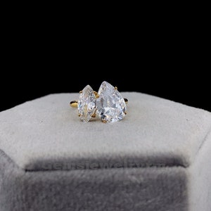 Toi et Moi Moissanite Engagement Ring, 2.5CT Pear & 1CT Marquise Cut Moissanite Ring, 14k Solid Gold Wedding Ring, Two Stone Promise Ring