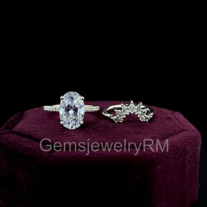 3 carat oval cut lab grown diamond bridal ring set, oval cut diamond with marquise cut matching band, 14K white gold lab grown diamond ring