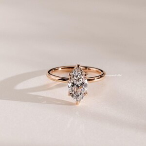 1.5CT Marquise Cut Lab Grown Diamond Ring, Six Prong Set Engagement Ring, 14k Solid Gold Wedding Ring, Solitaire Anniversary Gift For Her