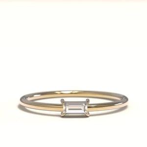 14K Solid Gold Baguette Cut Lab Grown Diamond Engagement Ring, Baguette Cut Solitaire Ring, Birthday Gift For Girl, Wedding Anniversary Ring