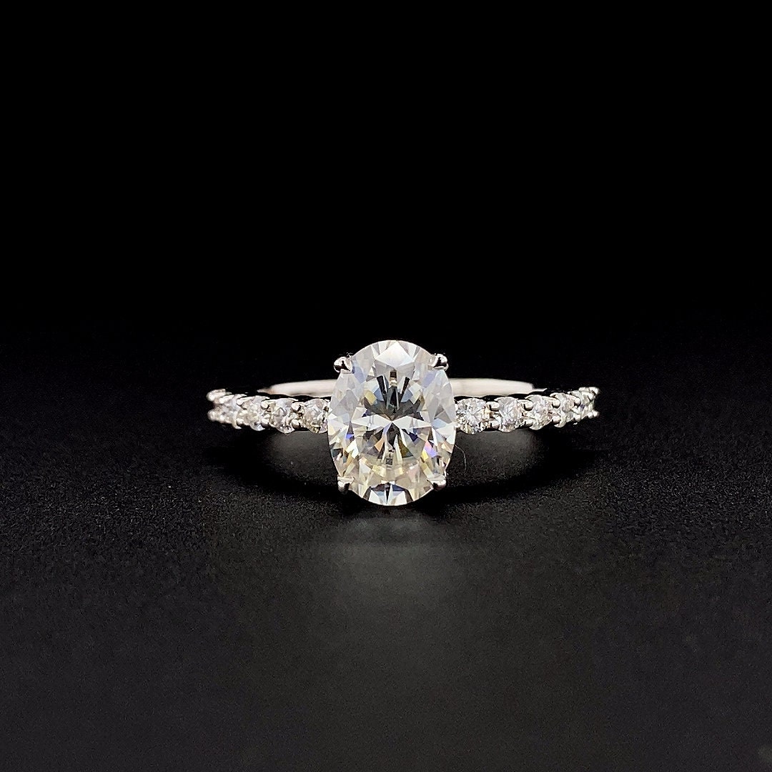 2CT Oval Cut Moissanite Engagement Ring, 14k Solid Gold Wedding Ring ...