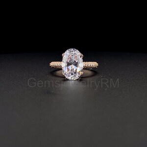 3ct Elongated Oval Lab Grown Diamond Engagement Rings, 14k Rose Gold Rings, Engagement Wedding Rings, Women Diamond Jewelry, Valentine Ring