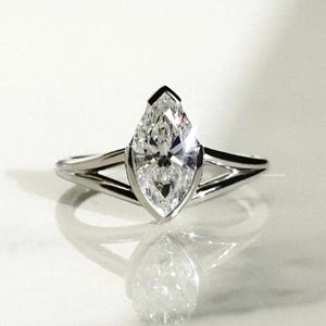 Spilt shank Engagement Ring, Lab Grown Diamond Ring, Half Bezel Set 1.5CT Marquise Cut Ring, Solid Gold Ring, Wedding Ring, handcrafted ring