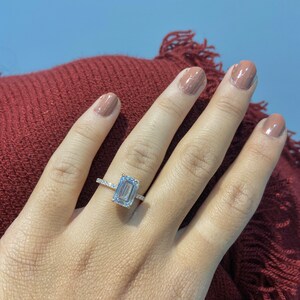 Emerald Cut Moissanite Engagement Ring, 14k Solid Gold Wedding Ring, Solitaire Ring With Pave  Band  Anniversary Gifts Ring, Promise Ring