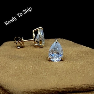 Pear Cut Earrings, Moissanite Stud Earrings, 1.8ct + 1.8ct Pear Shape Earrings in 14k Yellow Gold, Anniversary Gifts For Her, Ready to Ship