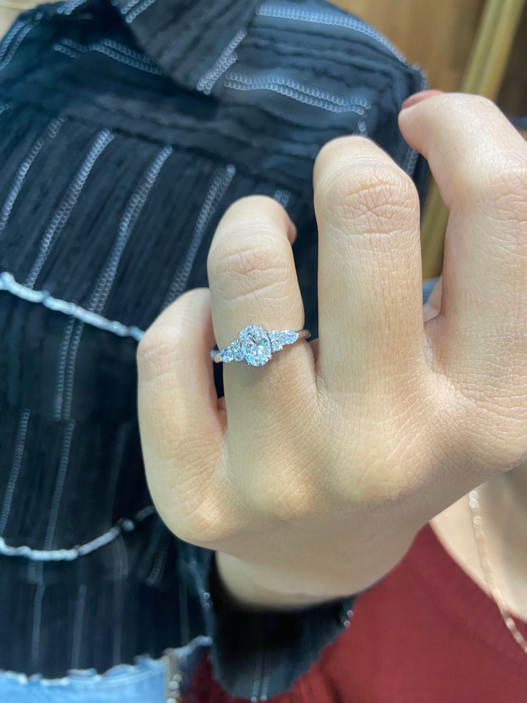 Oval Moissanite Engagement Ring: Three Stone 14k Gold Anniversary Ring ...