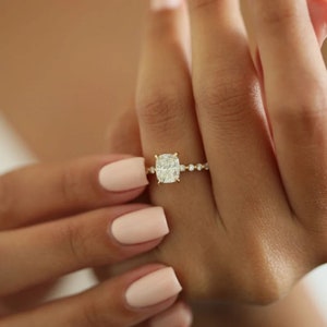 1.5 Carat Cushion Cut Lab Grown Diamond Ring, Solitaire Engagement Ring, 14K Solid Gold Ring, Prong Set Accent Stone Wedding Ring