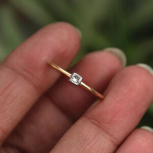 Princess Cut Lab Grown Diamond Ring, Bezel Set Solitaire Wedding Ring, 14k Solid Gold Engagement Ring, Gifts For Mom, Tiny Promise Ring
