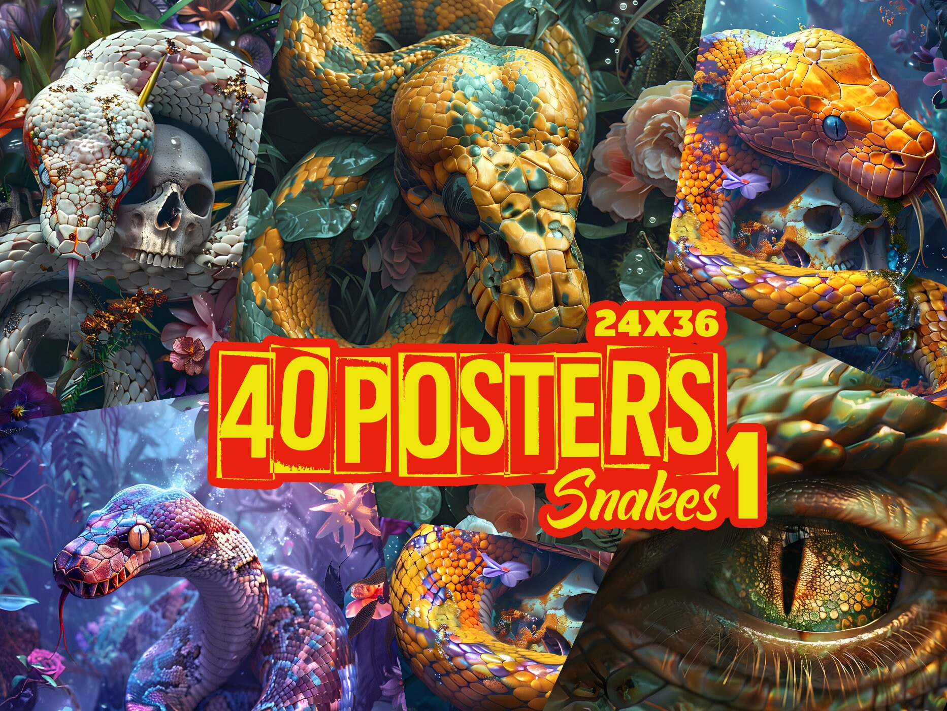 Snakes, Digital Art, Posters, Wall Art, Home Decor, Wall Decor, Art ...