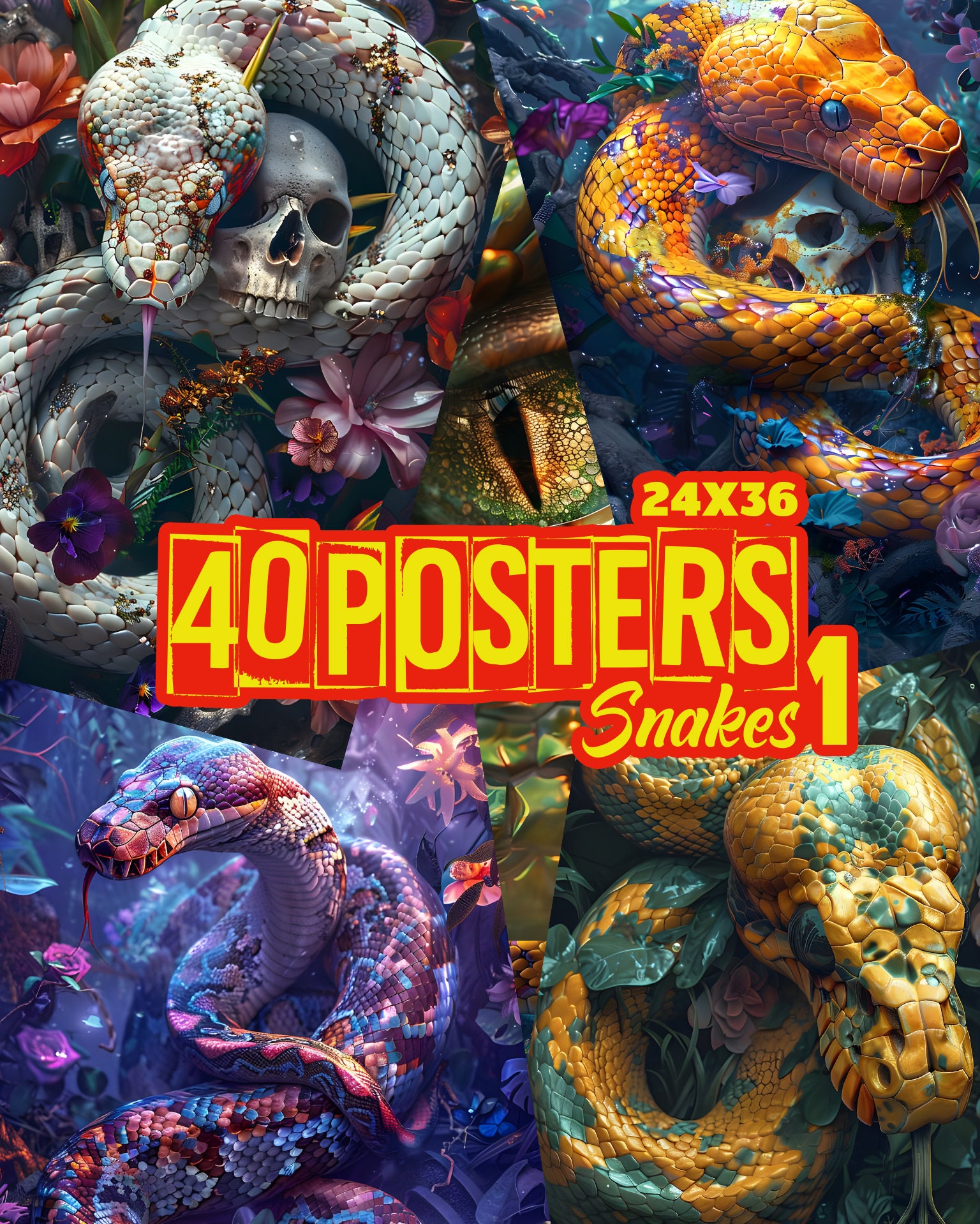 Snakes, Digital Art, Posters, Wall Art, Home Decor, Wall Decor, Art ...