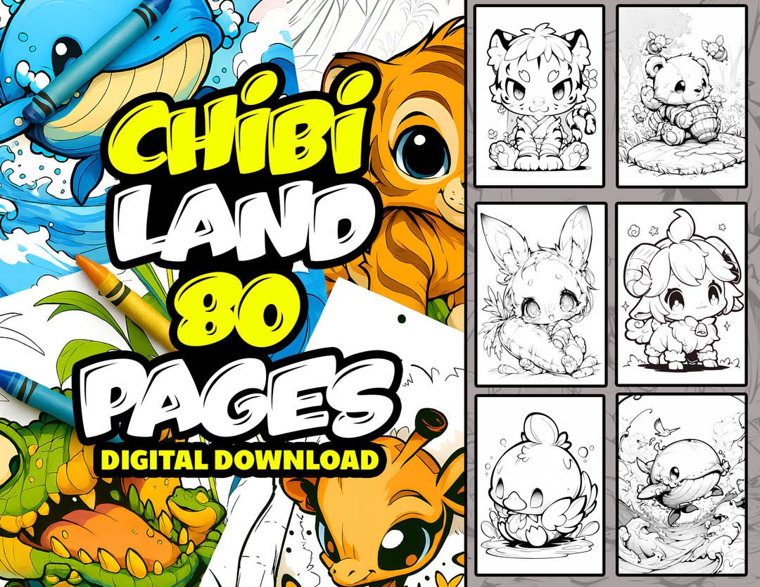 Chibi Animals Coloring Book | 80 Printable Pages (digital Download PDF ...