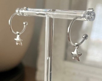 Star hooped earrings,dainty earrings,star earrings,silver hooped earings,15mm hoops ,birthday gift,Christmas gift,anniversary gift,handmade