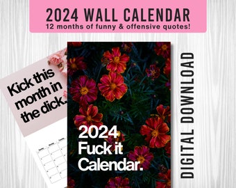 2024 Calendar, Download, Funny Calendar 2024, Swearing Calendar, Swear Word Gift, Funny Gift For Women, Digital Calendar