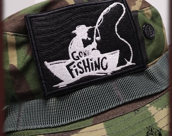 Gone Fishing Fish Black & White Application Embroidered Patch from Nalla