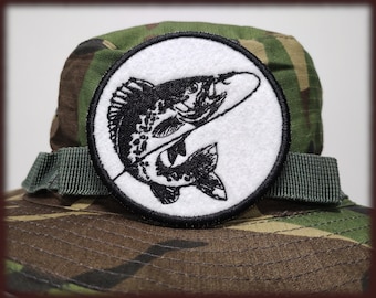 Fishing Fish Black and White Application Embroidered Patch from Nalla
