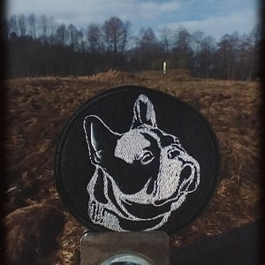 Toppa termoadesiva ricamata fai da te con cane Bulldog francese, badge applicativo ricamato di Nalla's Designs