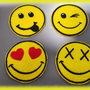 Best Emoji Embroidered Trendy Patches Set of 4 Pcs Happy Yellow Faces