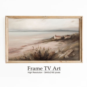Vintage Frame TV Art, Warm Tone Coastal Painting, Neutral Landscape Painting, Muted Tonal Print, Digital Download
