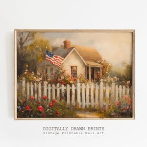 Vintage 4th of July Printable Wall Art, Summer Cottage 4th of July Print, Independence Day Art, Americana Decor, Summer Farmhouse Print