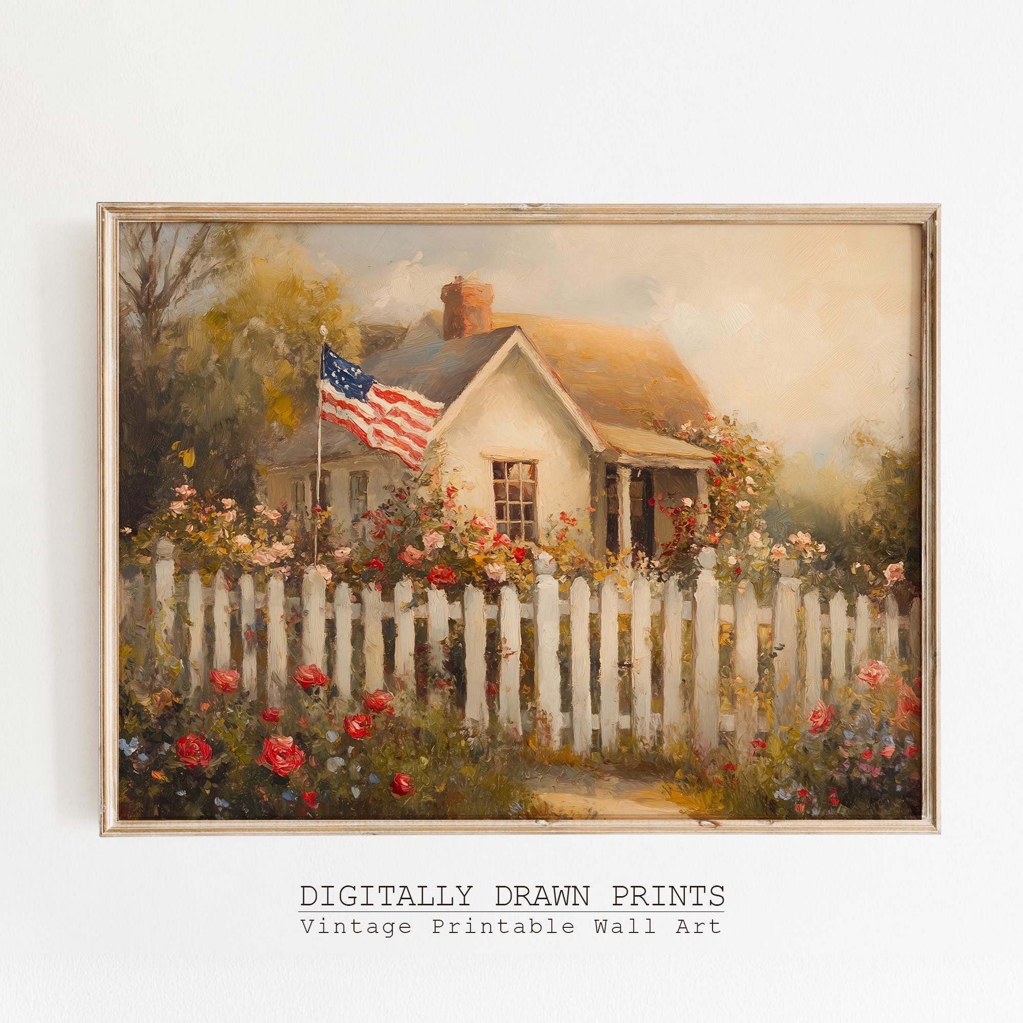 Vintage 4th of July Printable Wall Art, Summer Cottage 4th of July ...