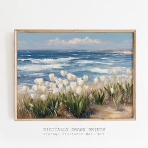 Coastal Printable Wildflower Field Landscape Painting, Vintage Summer Print, Floral Print, Summer Farmhouse Print, Digital Download