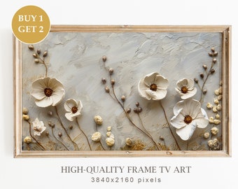 Spring Abstract Samsung Frame TV Art, Abstract WIldflowers Painting, Vintage Frame Tv Art, Floral Textured Oil Painting, Digital Download