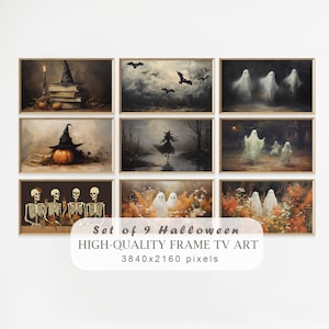 Halloween Frame TV Art Set of 9, Cute Ghosts in Oil Paintings, Vintage Fall Landscape Painting, Halloween Spooky Arts, Samsung Frame TV Set