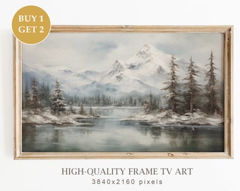 Samsung Frame TV Art Winter Oil Painting, Christmas Frame TV Art, Vintage Mountains Painting, Snow Landscape, Art Digital Download