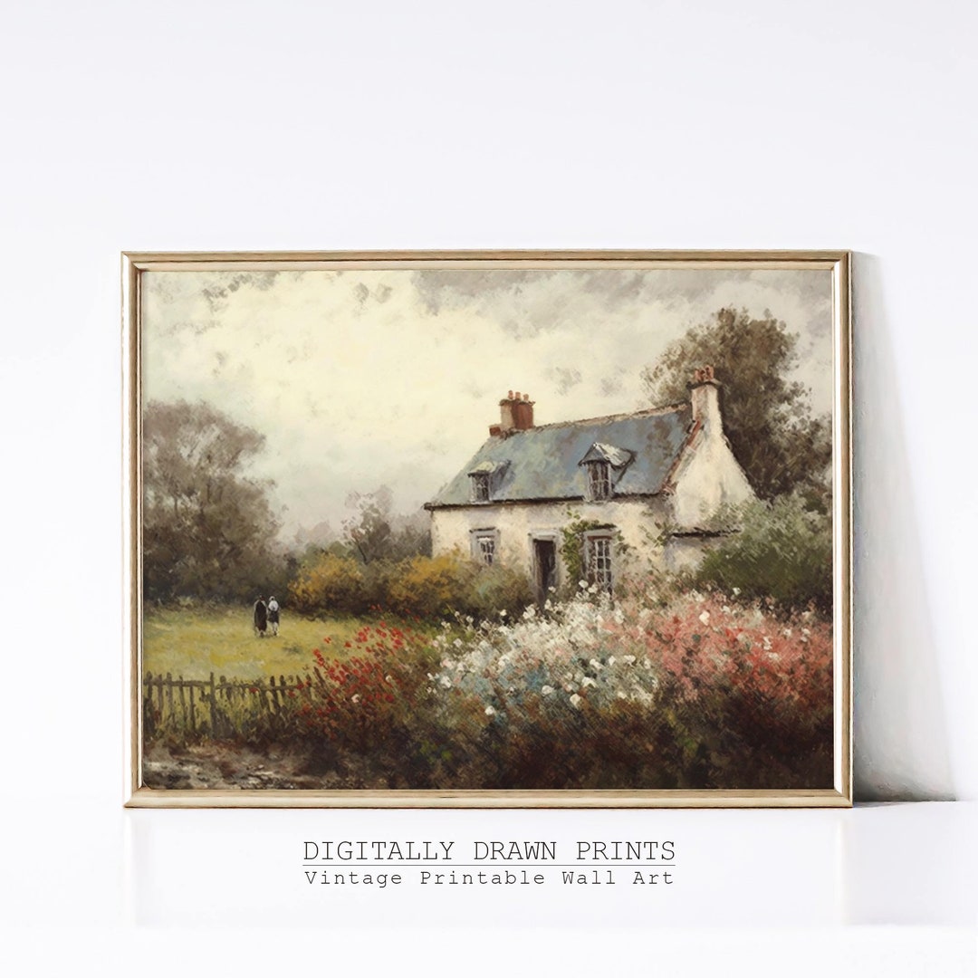 Cottage Oil Painting Rose Garden Wall Art Vintage Digital - Etsy