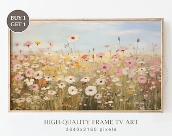 Art pour la télévision neutre fleurs sauvages, art pour la télévision avec cadre printanier, décoration de ferme printanière, art pour la télévision Cottagecore vintage art floral pour art de la télévision cadre Samsung