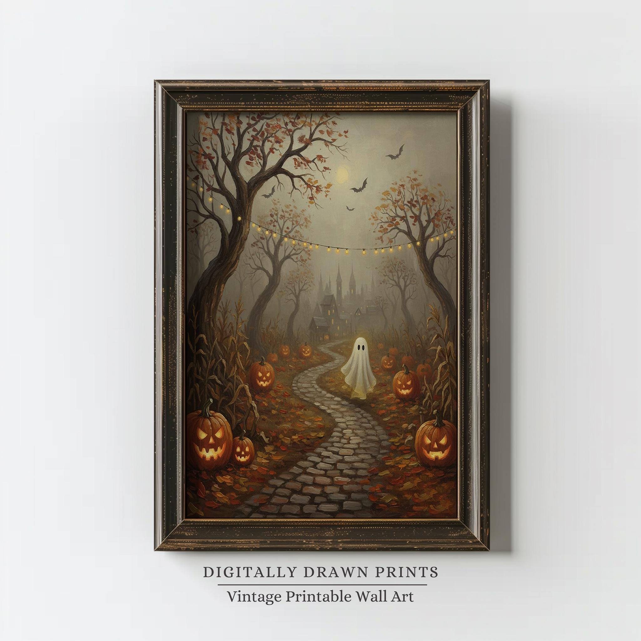 Printable Vintage Halloween Wall Art, Autumn Printable Wall Art, Ghost ...